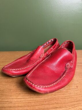 Men's Red Leather Slip-On Driving Loafers size 14 made in Brazil